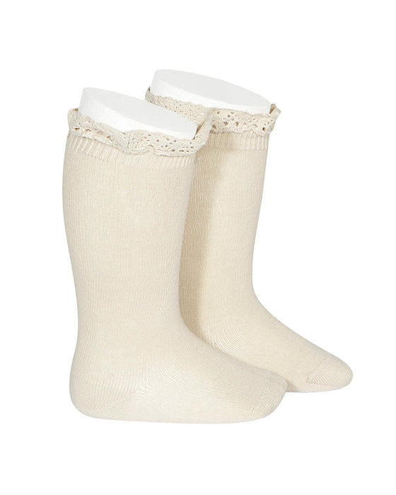 Knee High With Lace Edging Cuff Lino Size 4
