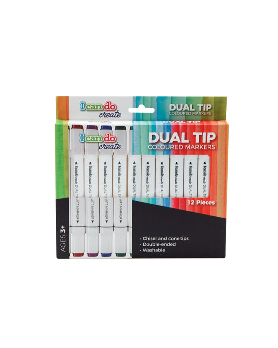 Icando Dual Tip Coloured Markers 12pcs