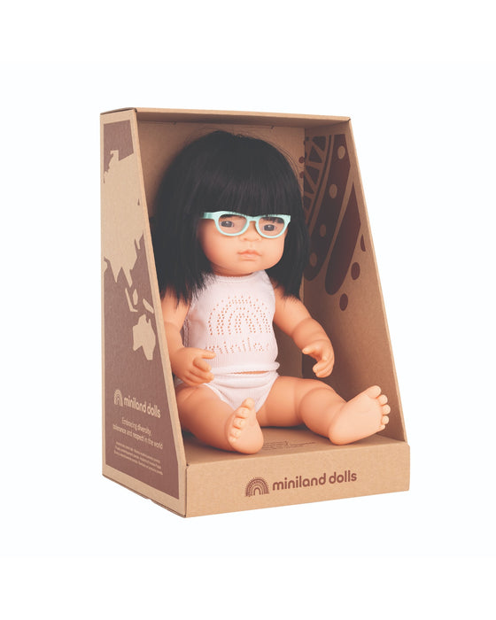 Miniland Baby Doll Asian Girl with Glasses 38cm