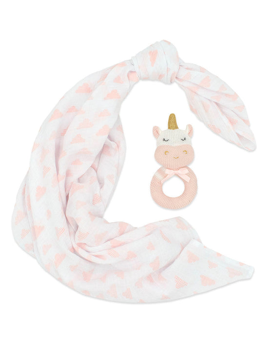 Muslin Swaddle and Rattle UnicornClouds